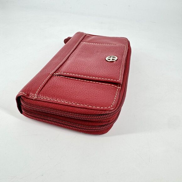 Giani Bernini Red Genuine Leather Zip Around Wallet Organizer 8” X 4” - Picture 4 of 10